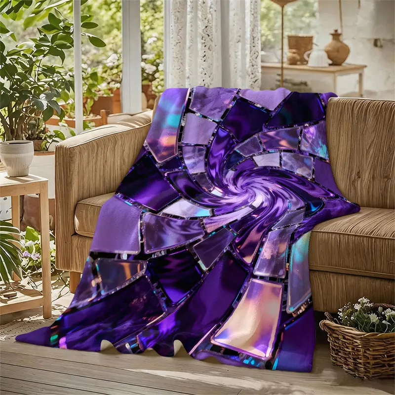 Purple Mosaic Swirl Flannel Blanket Warm Soft Halloween Christmas Decorative Couch Warm Cozy All-Season Gift