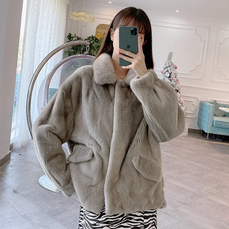 Natural Mink Fur Coat Women Short Real Fur Jacket for Women 2024 Winter Mink Fur Coats and Jackets Square Collar ropa para mujer