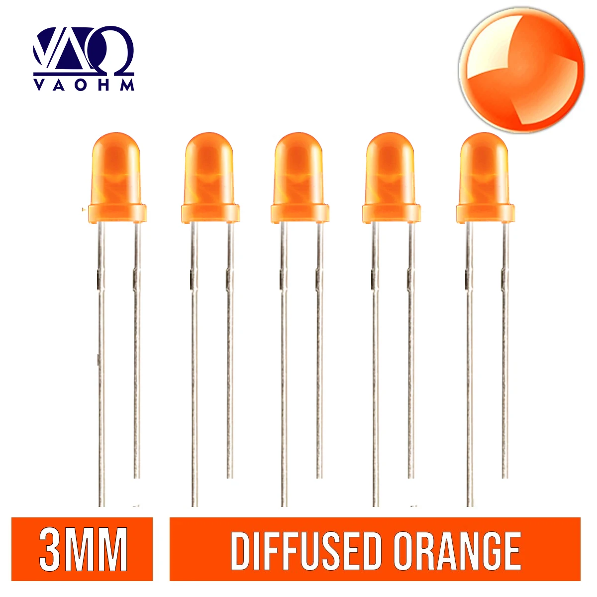 Vaohm 1000PCS F3 3MM LED Green Orange Red Yellow Blue Color Diffused Super Bright