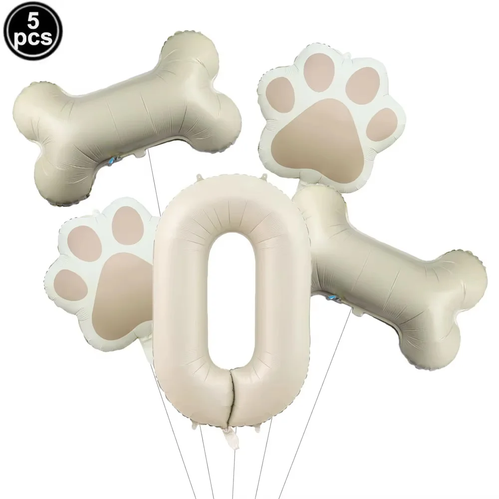 5pcs Dog Party Balloons 32inch Cream Number Balloon Bone Shaped Foil Balloon for Pets Party Birthday Decorations view 3
