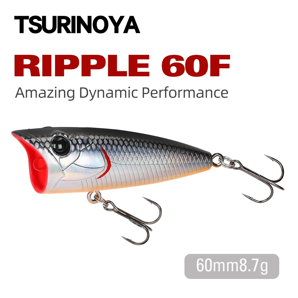 TSURINOYA Popper Fishing Lure 60F Topwater RIPPLE 60mm 8.7g Artificial Hard Bait Pike Bass Surface Model Floating Fishing Tackle