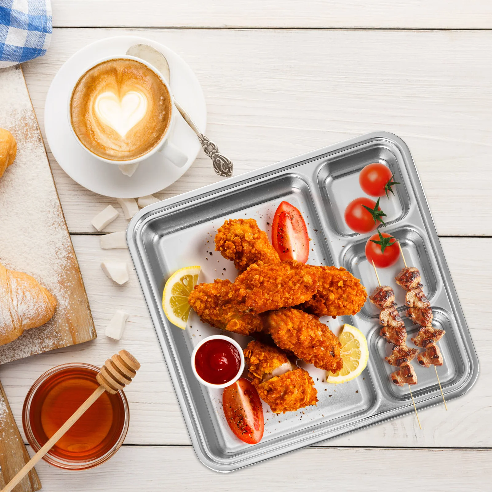 

1Pcs Stainless Steel Split Dinner Plate Multi-Grid Design Food Serving Tray Lunch Dinner Breakfast Household Tableware