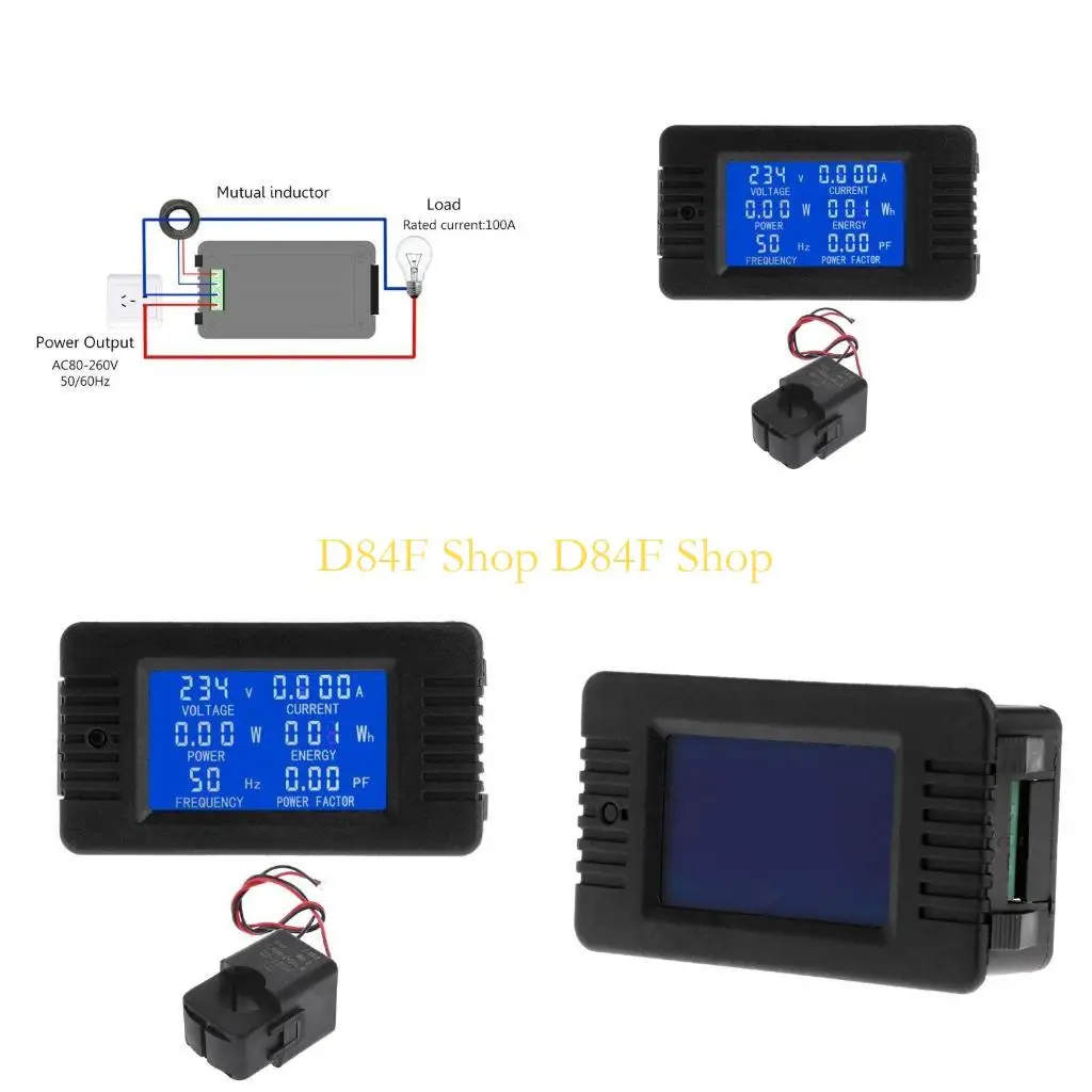 D84F Amps Monitor Wall Socket Outlet with Digital Big LCD Display 100A 6 in 1