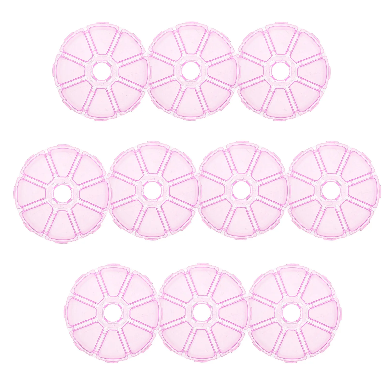 10Pcs Round Jewelry Storage Container Clear Organizer Box 8 Compartments Compact Plastic Case for Beads Earrings Rings