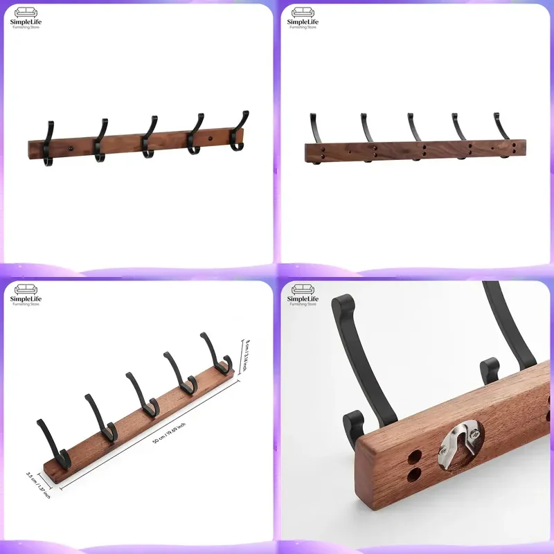Black Wall Mounted Coat Rack Heavy Duty Metal Clothes Hanger with Shelf for Entryway Bedroom Bathroom Kitchen Storage