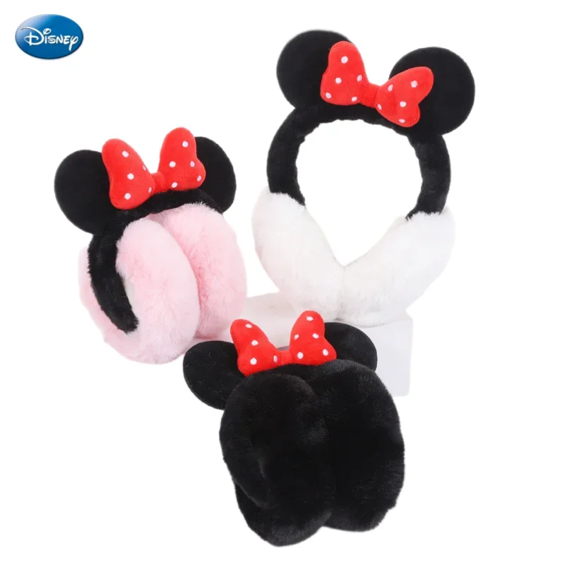 Disney Mickey Minnie Bow Warm Earmuffs Creative Animation Cartoon Cute Foldable Plush Ear Bags Kawaii Windproof Ear Protectors