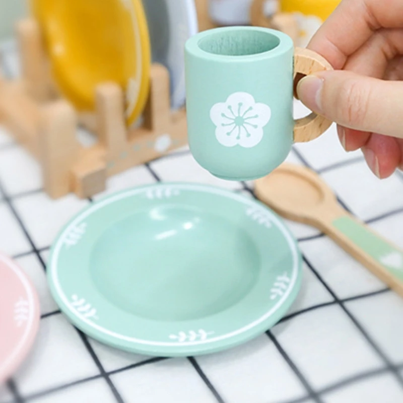 Giả Vờ Chơi Phụ Kiện Nhà Bếp Cho Bé 3+ Bao Gồm Đĩa Gỗ Đồ Dùng Đồ Chơi Giáo Dục Cho Bé Gái Bé Trai 15UB