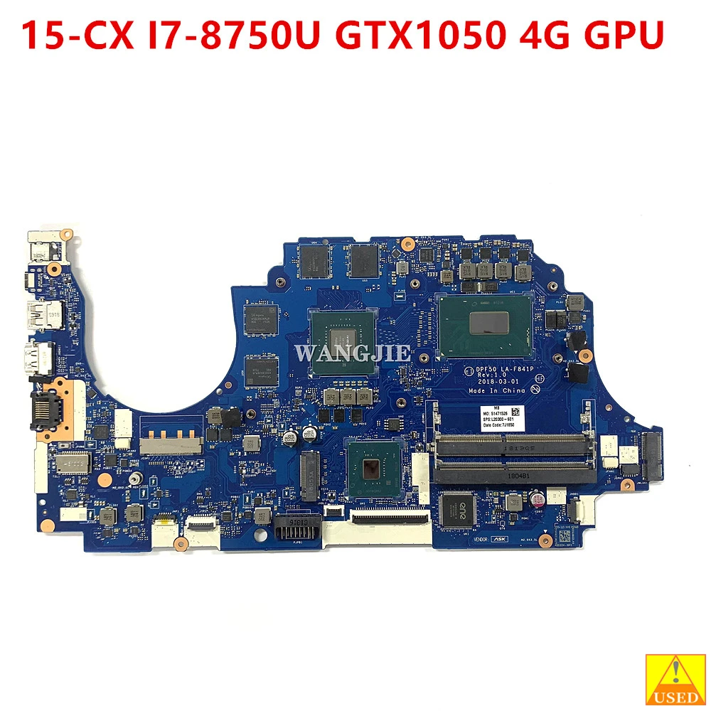 L20300-001 L20300-601 For HP Pavilion 15-CX DPF50 LA-F841P Laptop Motherboard With SR3YY I7-8750U CPU GTX1050 4G GPU