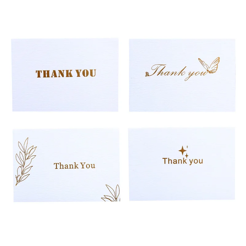 

10pcs Handmade Gold Stamp Fold Thank You Message Greeting Invitation Paper Flower Card Christmas Wedding Birthday Party Gift