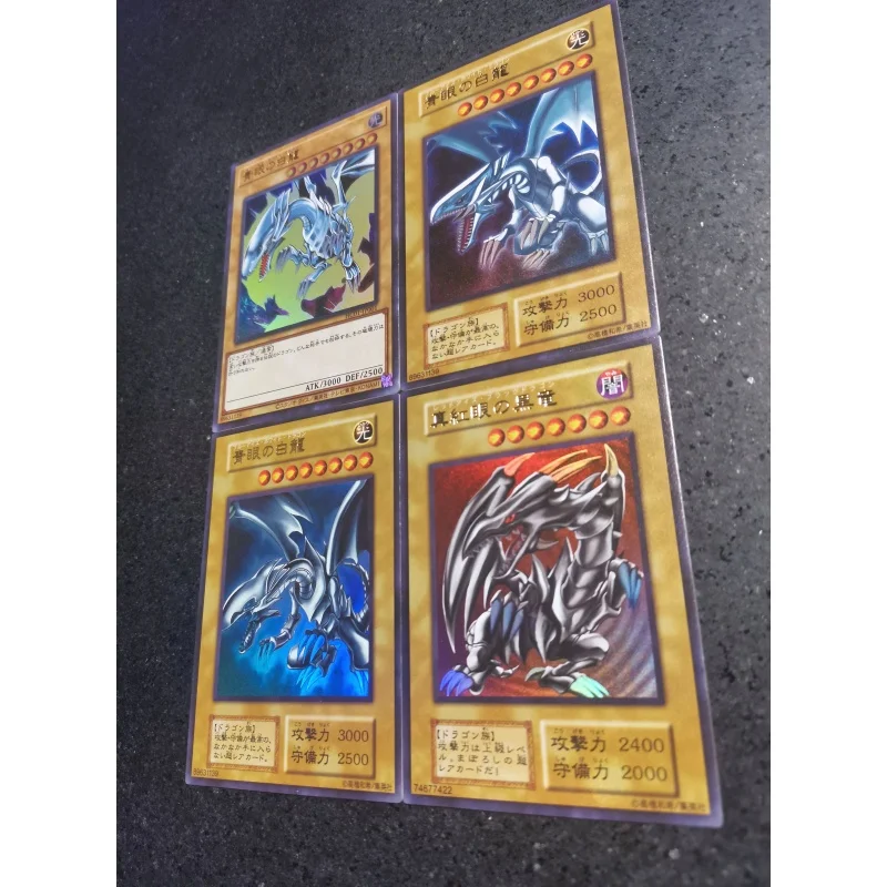 4Pcs/Set Yugioh Cards Cos Series Blue-Eyes White Dragon Self Made Anime Game Characters Collection DIY Color Flash Card Toy Gift