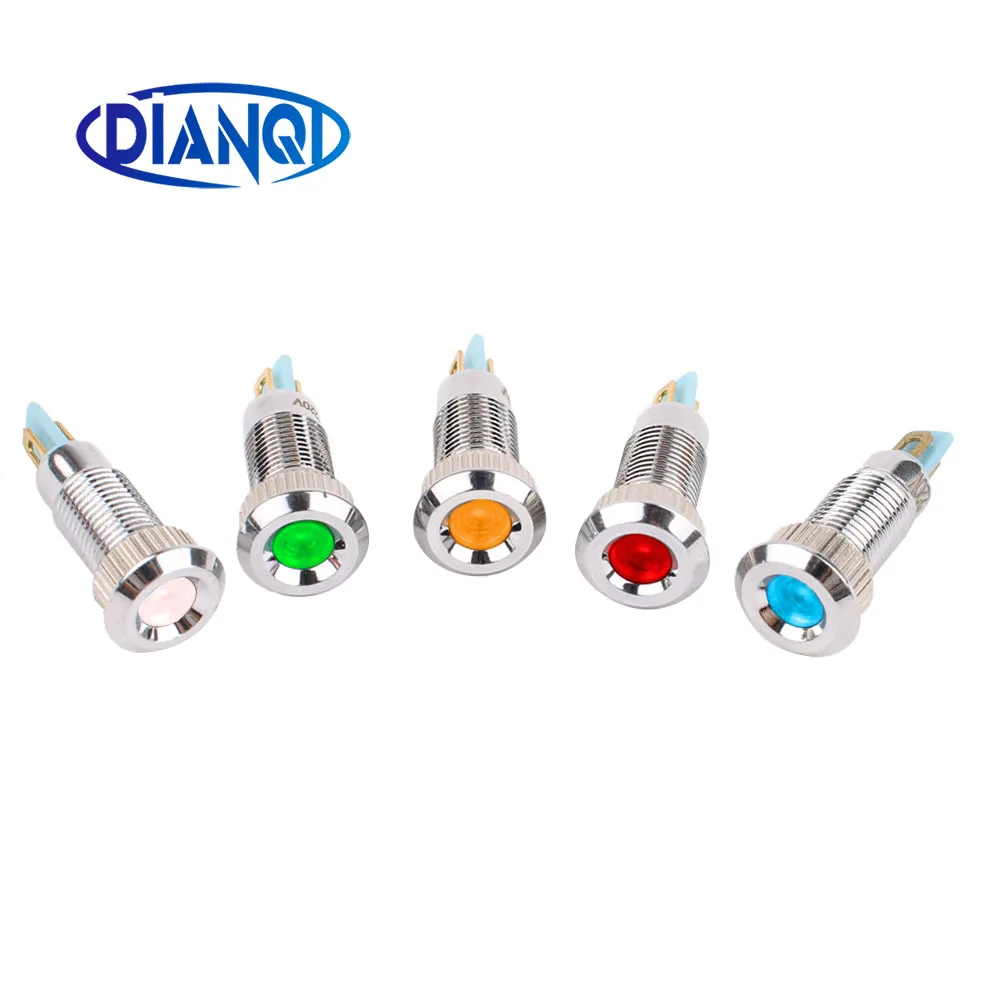 

1 шт., 8 мм, предупреждающий светодиодный металлический индикатор, водонепроницаемая сигнальная лампа IP67, 6 В, 12 В, 24 В, 220 В, с проводом, красный, желтый, синий, зеленый