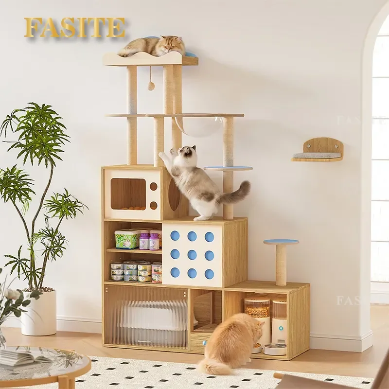 For Cat 3-in-1 Cloud Climbing Frame Simple Style Pet Furniture with Storage Locker for Living Room Integrated Design
