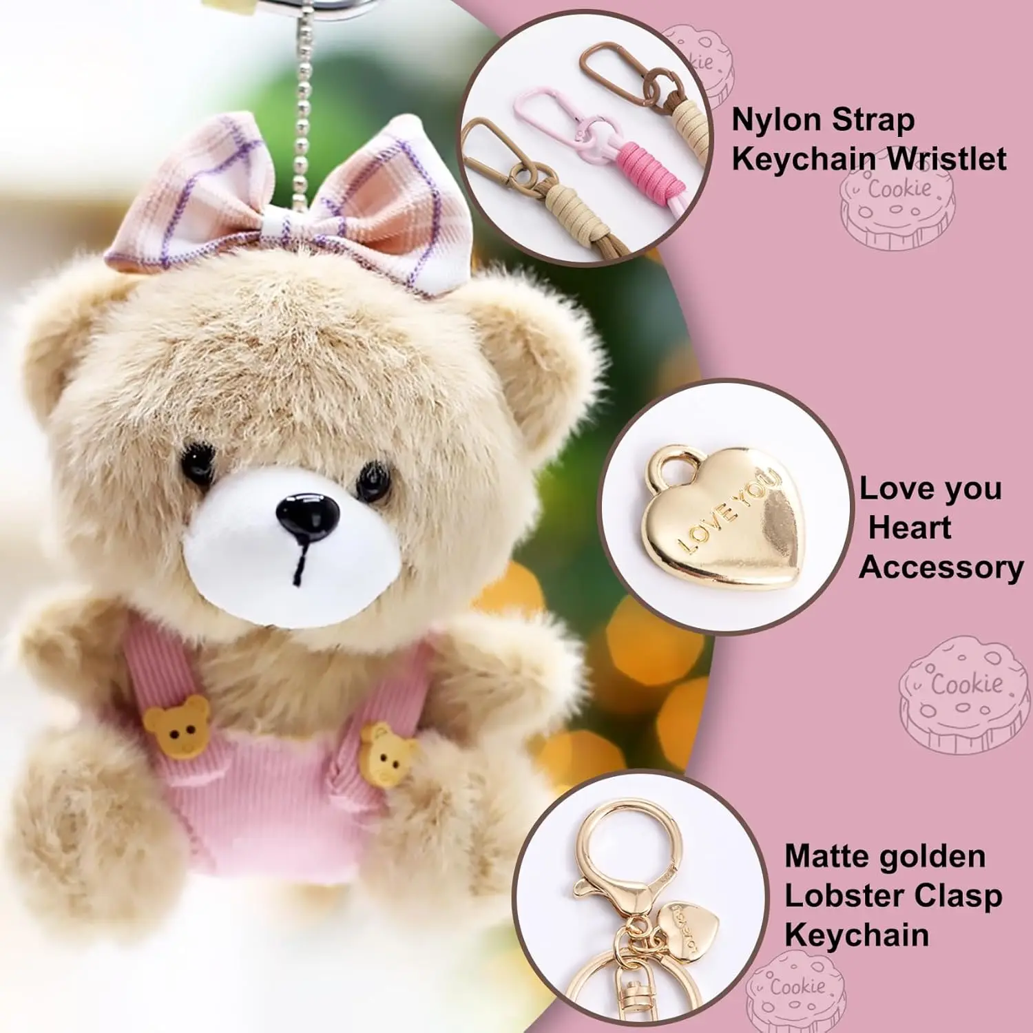 Adorable Llavero de Peluche con Forma de Oso para Bolsos, Carteras, Mochilas y Llaves