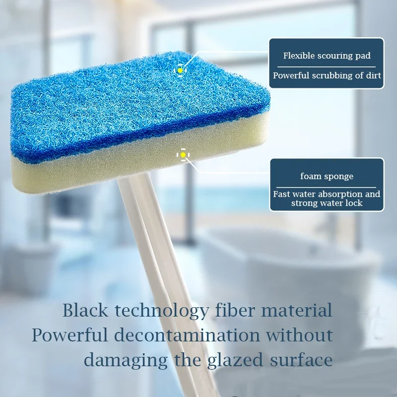 Bathroom Long Handle Cleaning Brush Multifunctional Replaceable Household Bathtub Ceramic Tile Wall Glass Sponge Cleaning Brush