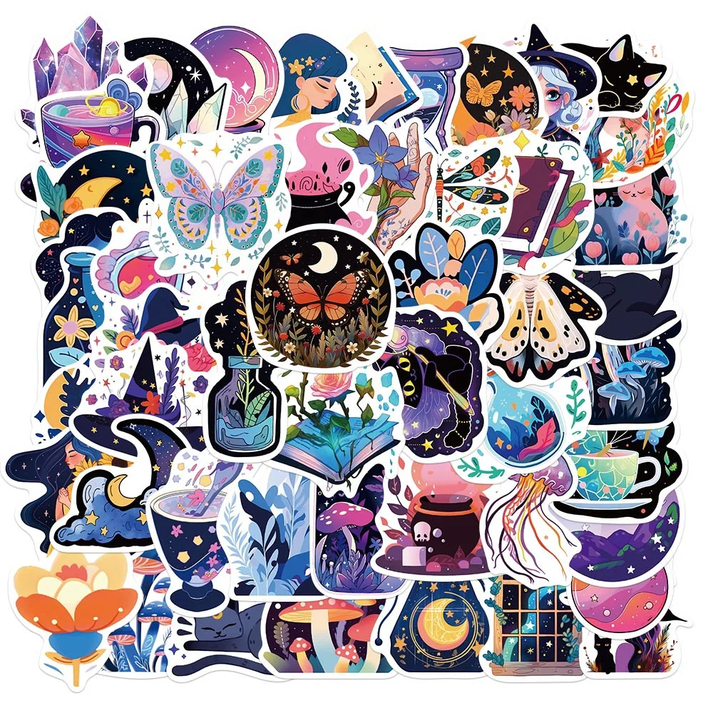 10/30/50PCS Cartoon Magic Witch Stickers Aesthetic Decoration PVC Waterproof Skateboard Phone Suitcase Laptop Car Sticker Toy