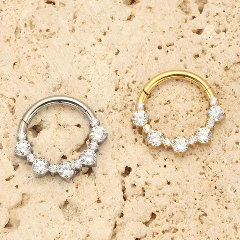 ASTM F136 TItanium Daith Clicker Nose Ring Piercing with CZ  Septum Rings Cartilage Earring Hoops Hinged Clicker Body Jewelry view 2