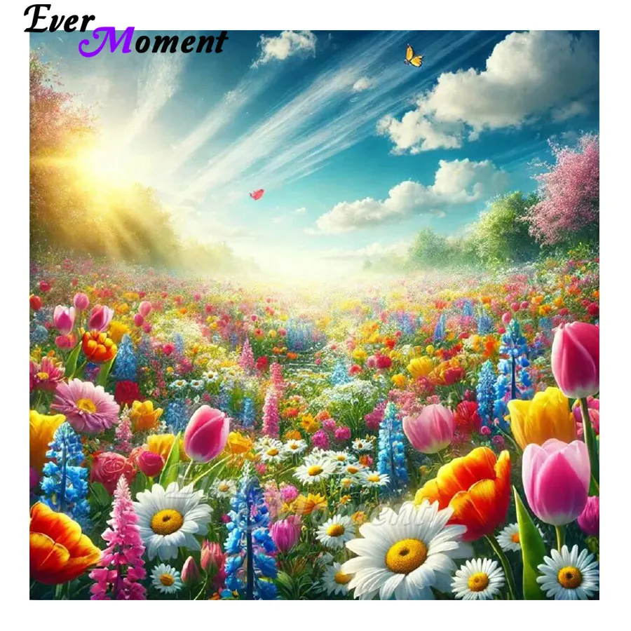 

5D DIY Голубое небо облако тюльпан и красочные цветы квадратная алмазная живопись пейзаж для домашнего декора ASF2980