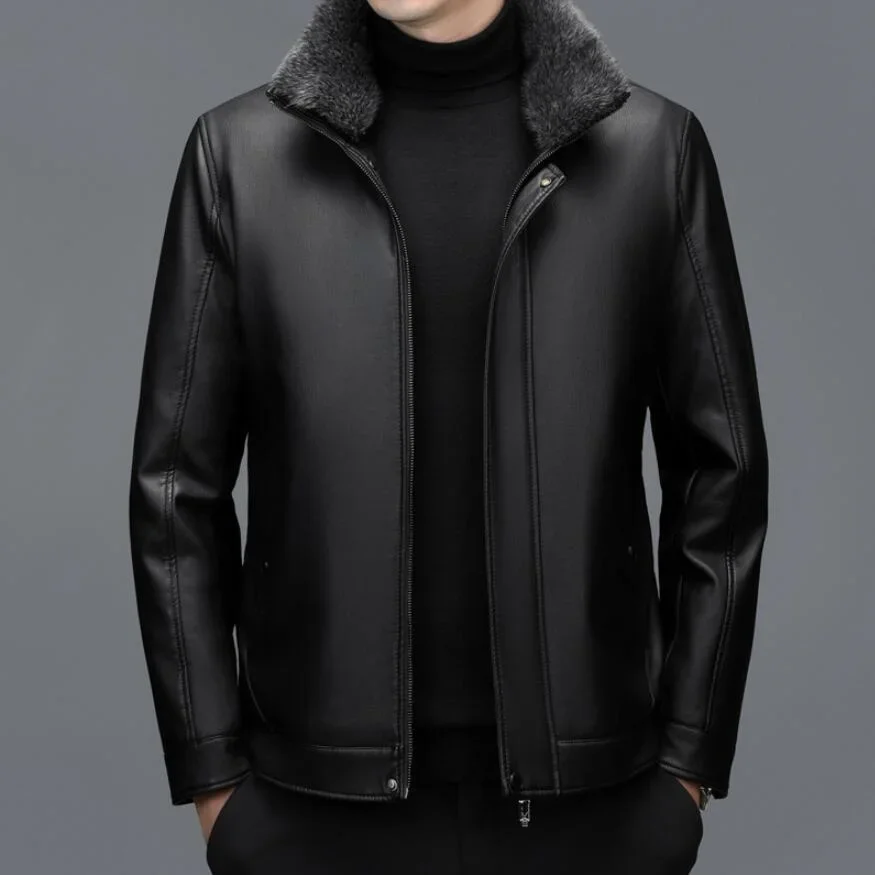 2024 Winter New Men's Genuine Leather Jacket, Collar, Sheepskin Down Jacket, Warm And Thick White Duck Down Coat, Autumn