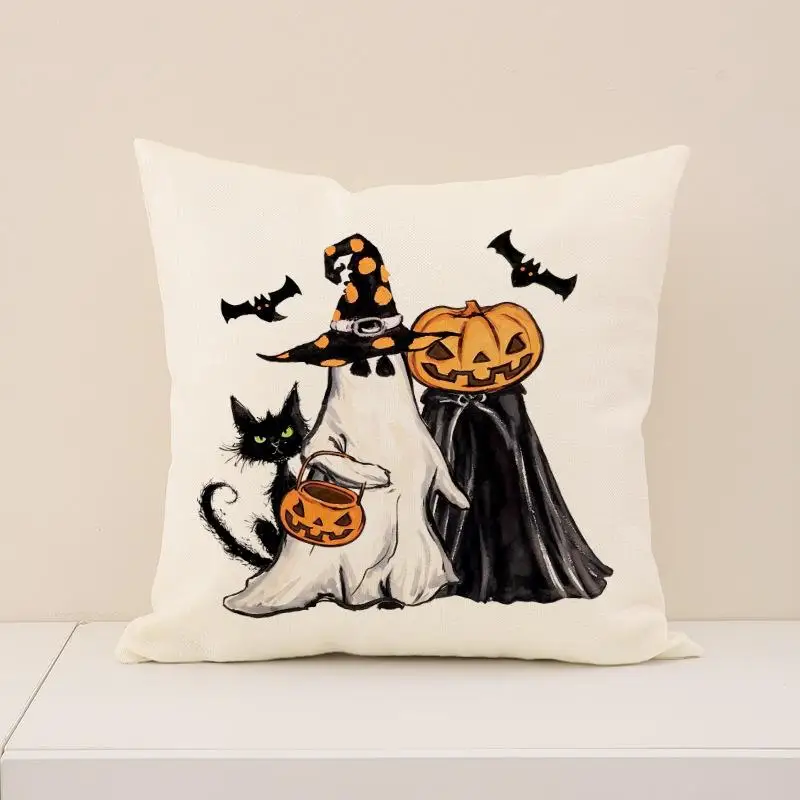 2 Stück Halloween Lustige Kissenbezüge für Zuhause, Feiertagsdekoration, Bedruckte Kissenhüllen, Trick-or-Treat Kissenbezüge 45x45cm – Detail 9