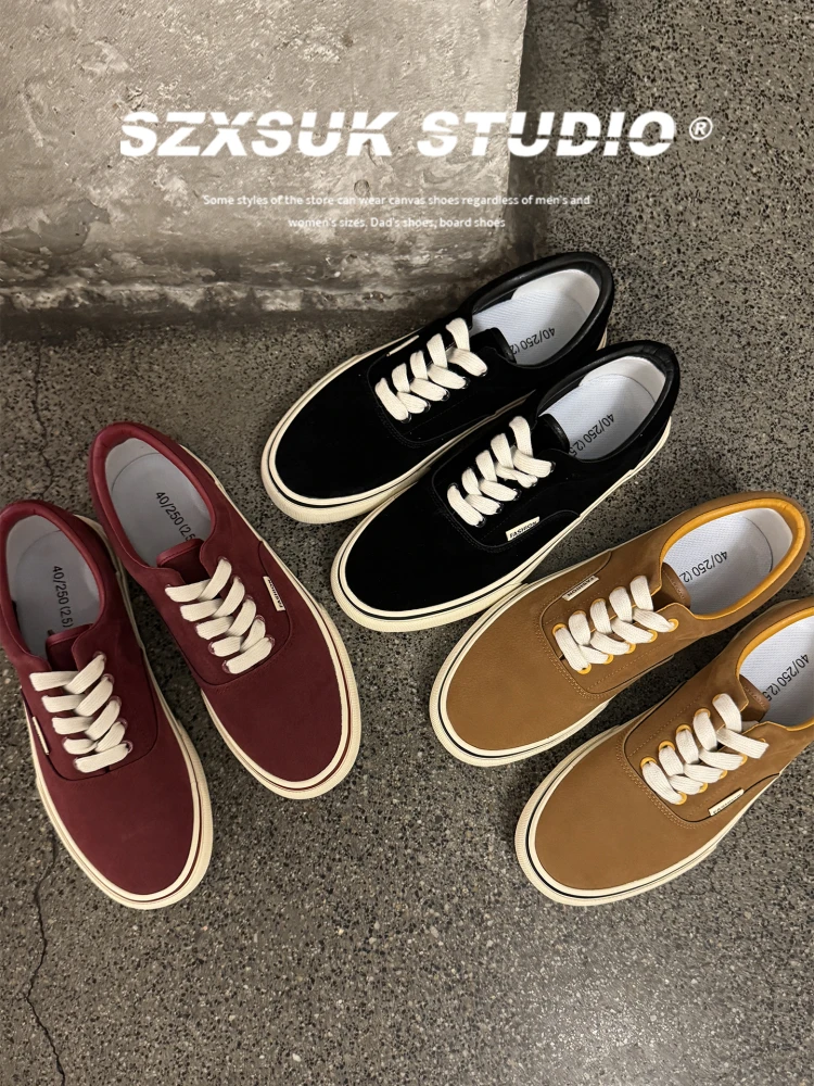 

Коричневые замшевые кеды SZXSUK: классические мужские низкие кеды из канваса в стиле ретро, на плоской подошве, с круглым носком, повседневные молодежные кеды