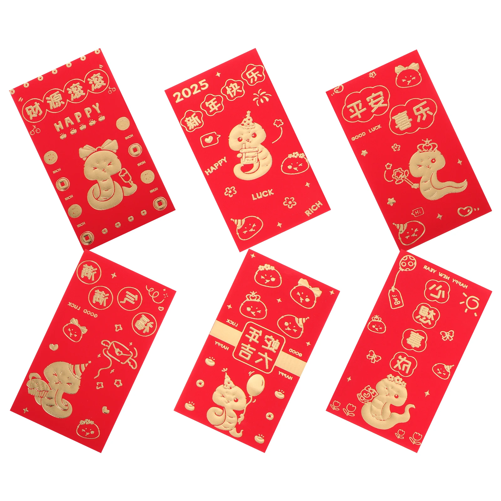 6 PCS New Year Red Envelope Festival Envelopes 2025 Luck Money Bag Chinese Pocket Fu Character Decorate Hong Bao