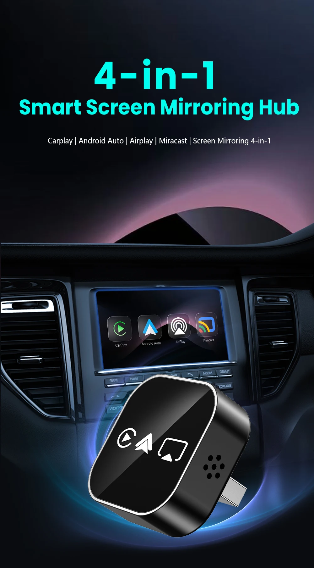 4-in-1 Upgrade Carplay Android Auto Adapter USB-Dongle Mirror Link Screen Plug&Play Intelligentes Auto-System für Apple und Android – Detail 3