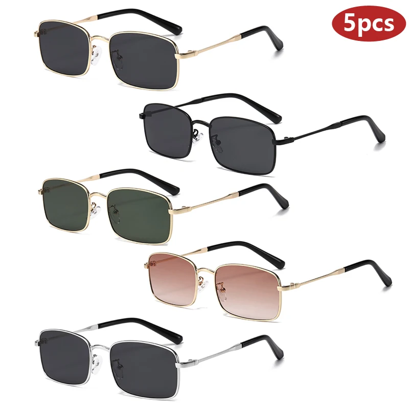 

5pcs Fashion Small Rectangle Sunglasses Personalized Men Metal Sunglasses Women Outdoor UV Resistant Eyeglass Luxury Design