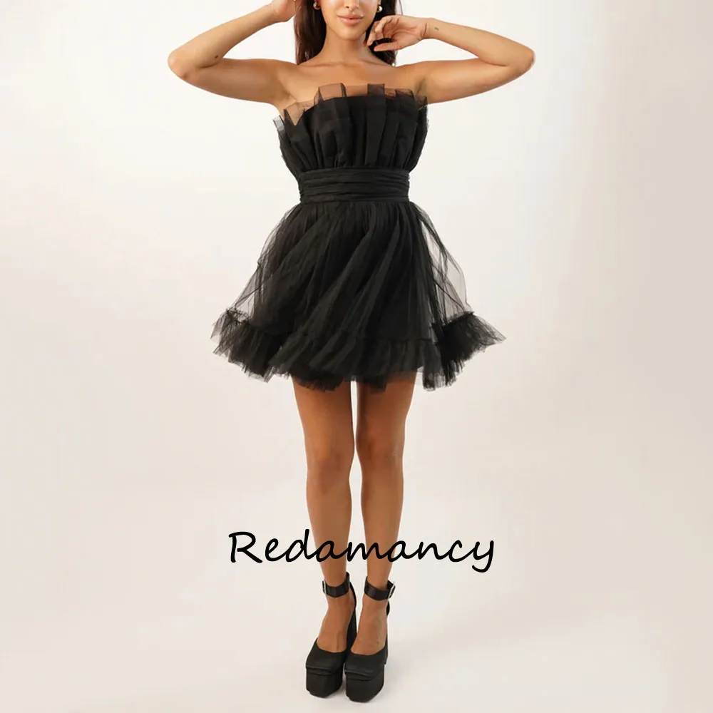 Redamancy Black Strapless Tulle A-LINE Homecoming Dresses 2024 Backless Slim Knee-Length vestidos de novia Party Dress