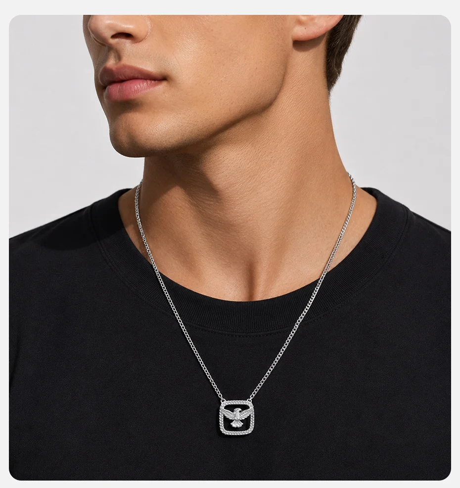 Vnox Herren Edelstahl Heiliger Geist Taube Anhänger Halskette Quadratischer Rahmen Christlich Religiöser Verstellbarer Panzerketten-Schmuck Geschenk – Detail 2
