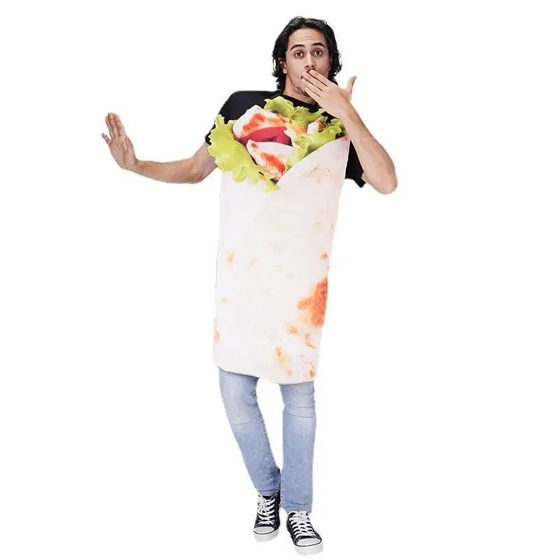 الكبار loween الأزواج مضحك الغذاء الاسمية زي البيتزا لفة دور أداء الملابس تأثيري الرجال النساء ملابس الهالوين