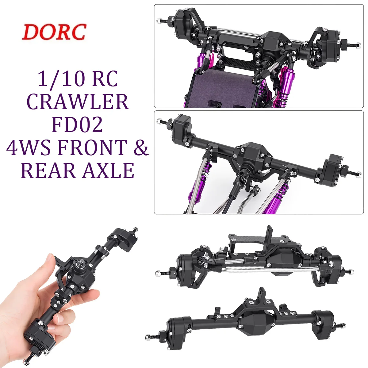 1/10 Crawler LCG Chassis w/ CNC Aluminum 4-Axle Steering Front & Conventional Rear Axle – DIY Upgrade Part