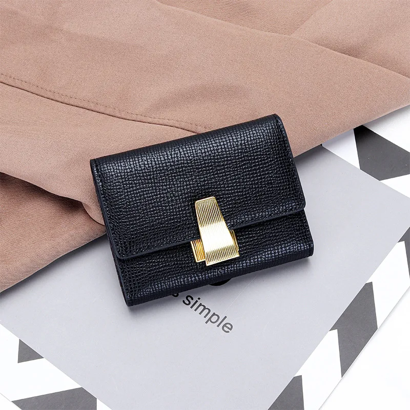 

2024 New Lock Card Holder Genuine Leather Women Card Bags Textured First Layer of Cowhide Coin Purse Credit ID Cards Organizer