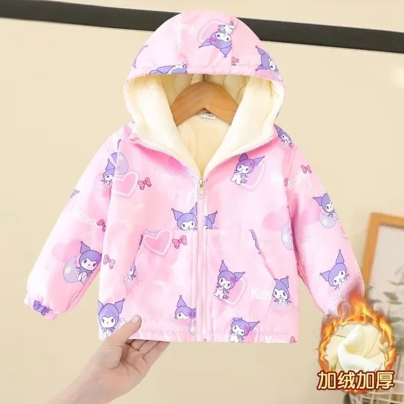 

Girly Heart Kawaii MINISO Kuromi Ins Fashion Long Sleeve Jacket Cute Cartoon Warm Coat Princess Clothing Gifts for Kids