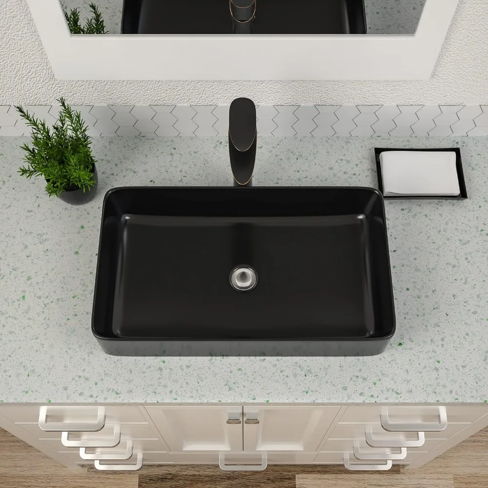 Matte Rectangular Bathroom Sink, Above Counter Vessel Sink, Ceramic Countertop, Lavatory Vanity Bowl, Art Basin, Washbasins