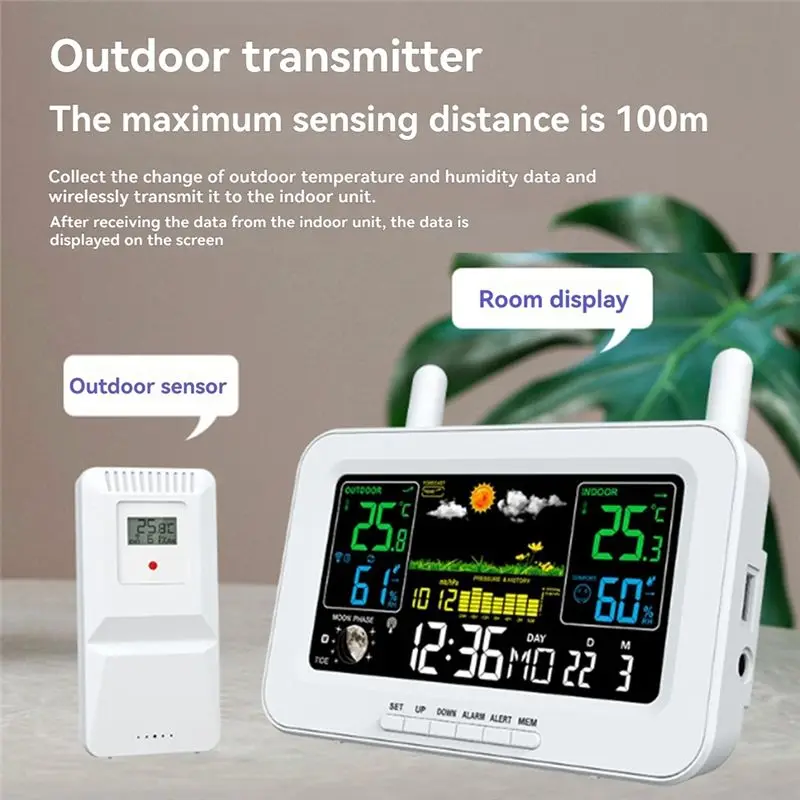 

Цифровая метеостанция ABNM с цветным экраном, термометр для восхода и заката, гигрометр с беспроводным наружным датчиком, вилка стандарта США A