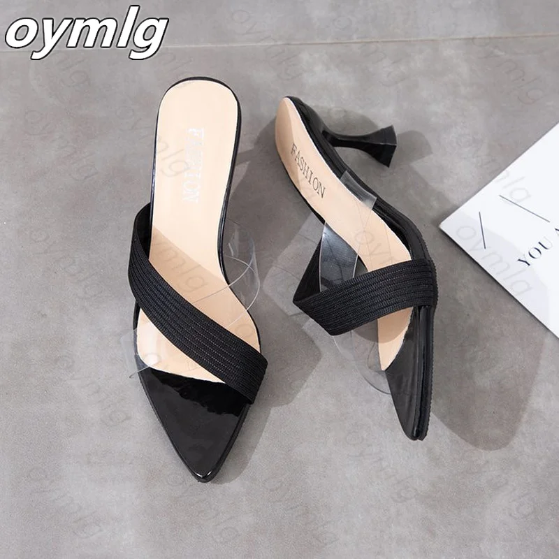 Pointed Toe wysokie obcasy klapki damskie Lady Slip On Casual galaretki buty letnie damskie sandały PVC przezroczyste buty z kryształkami kobieta