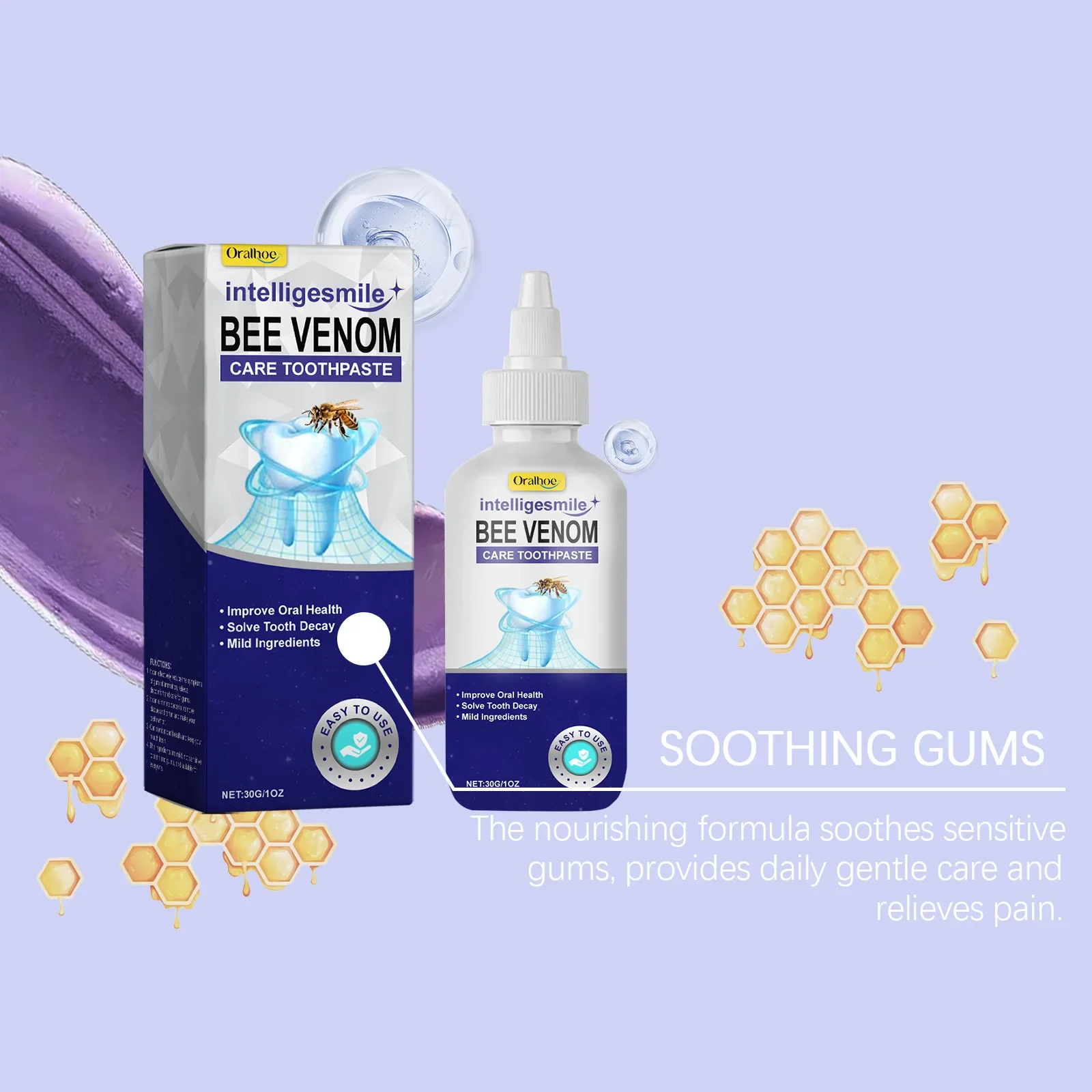 Pasta de dientes de Venom de abeja, cuidado bucal, limpieza suave y profunda de manchas de dientes, eliminación de sarro, eliminación de olores, blanqueamiento dental