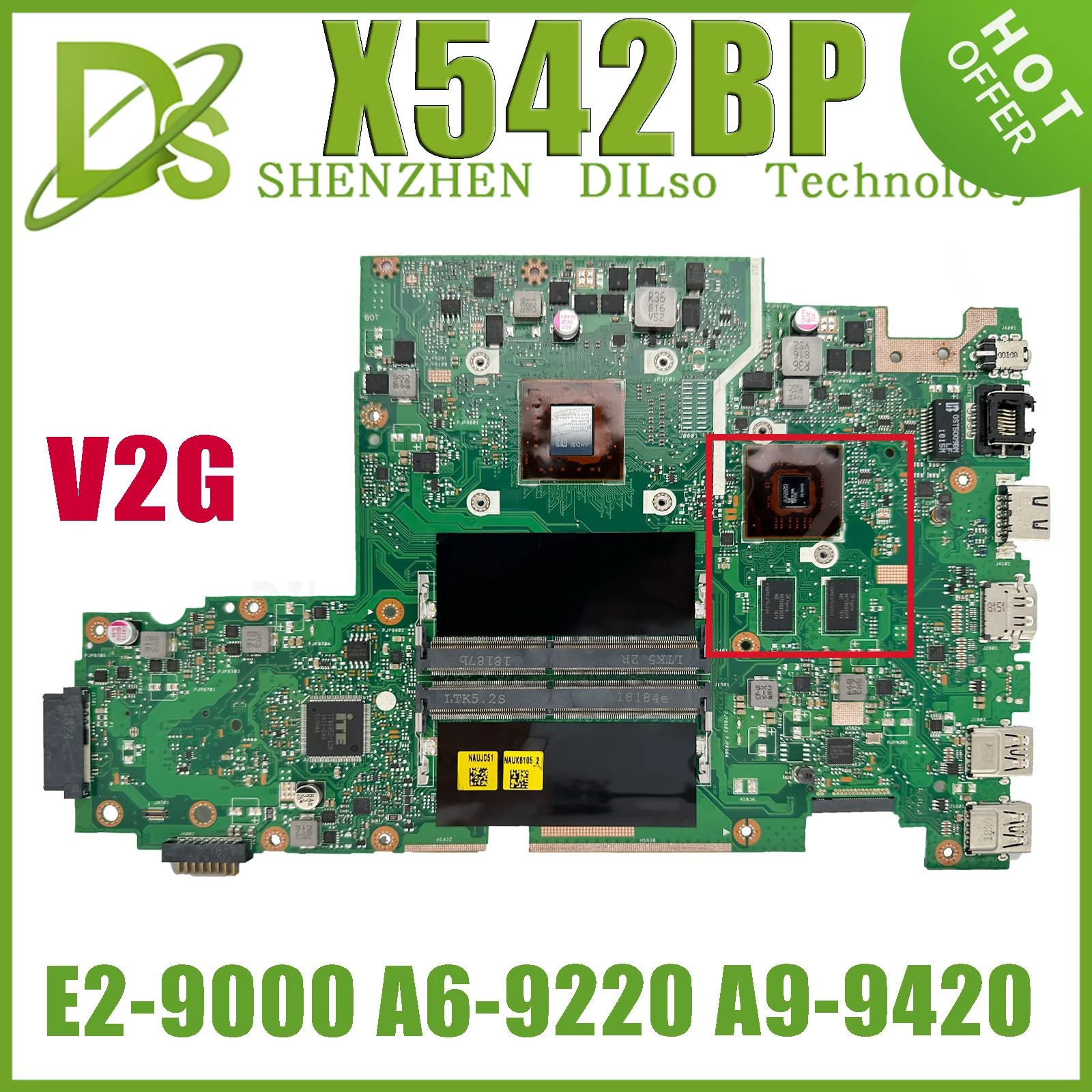 

KEFU X542BP Laptop Motherboad For Asus VIVOBOOK X542BA X542B A580B K580B Mainboard With E2-9000 A6-9220 A9-9420 CPU V2G/UMA GPU