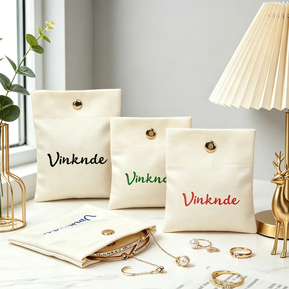 50 Peças de Sacos Organizadores de Joias em Algodão Grosso Natural Bege e Verde com Logotipo Personalizado para Brincos, Anéis e Colares – Ideal para Presentes de Casamento