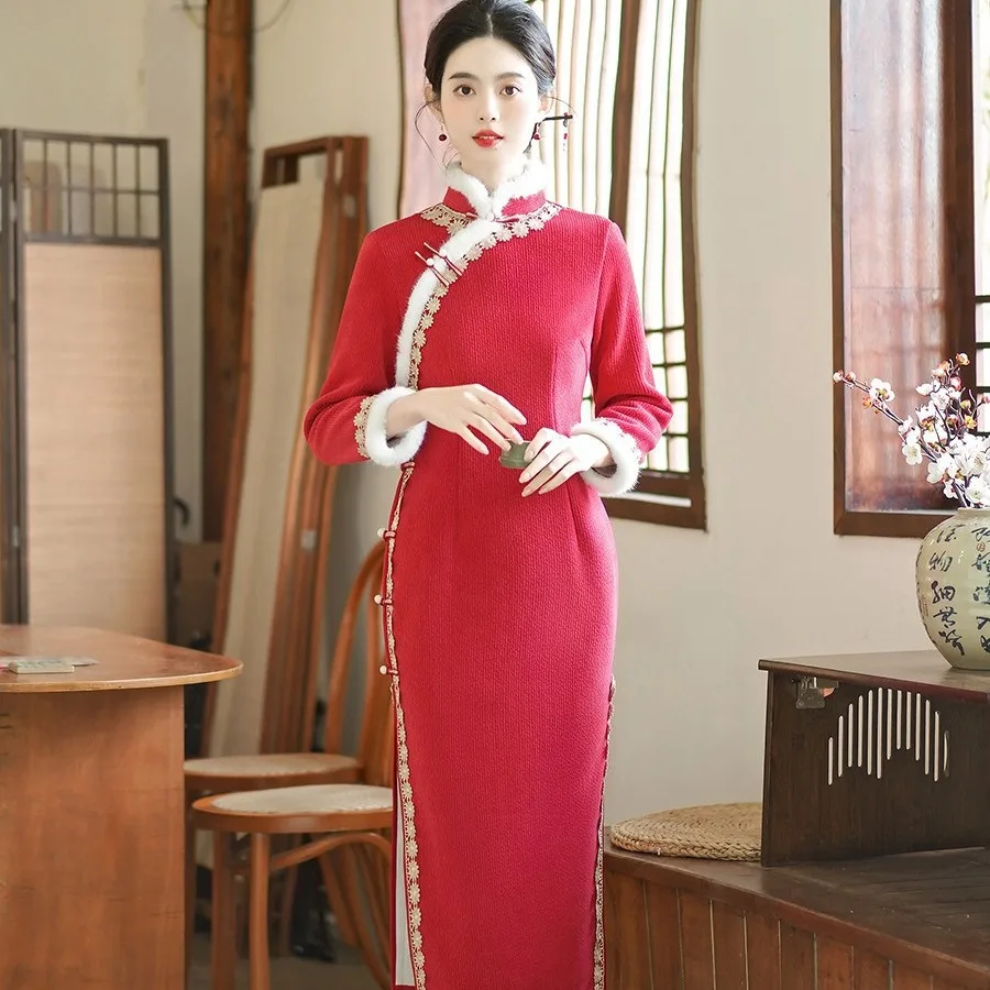 Autumn winter Party Traditiona Chinese Cheongsam Qipao Dress Streetwear Fashion Vintage Casual Elegant Ethnic Style Women's wear