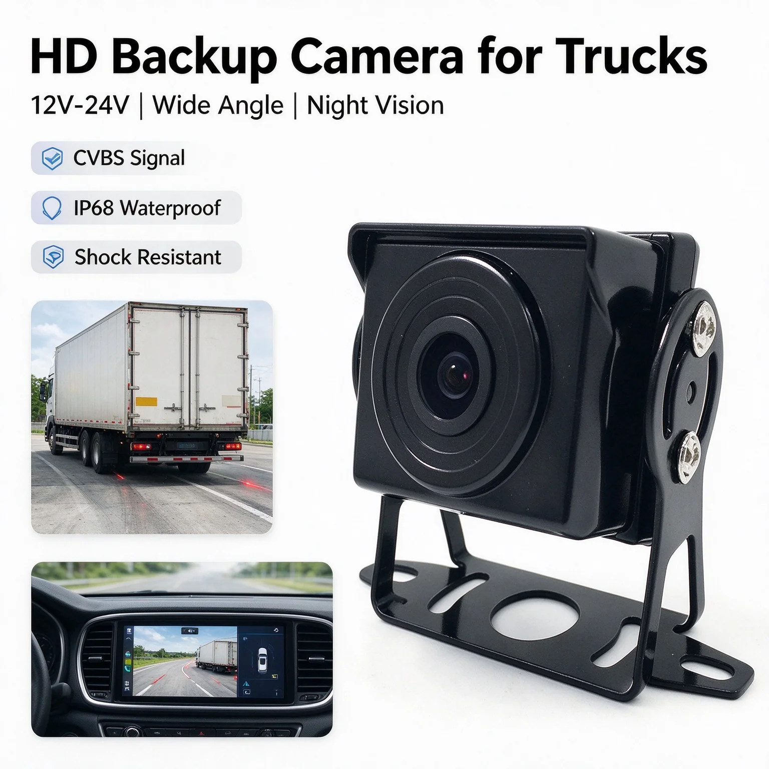 Truck Rear View Camera CVBS Signal Shockproof IP68 Waterproof Starlight Night Vision Wide Angle for Bus Lorry Vehicle