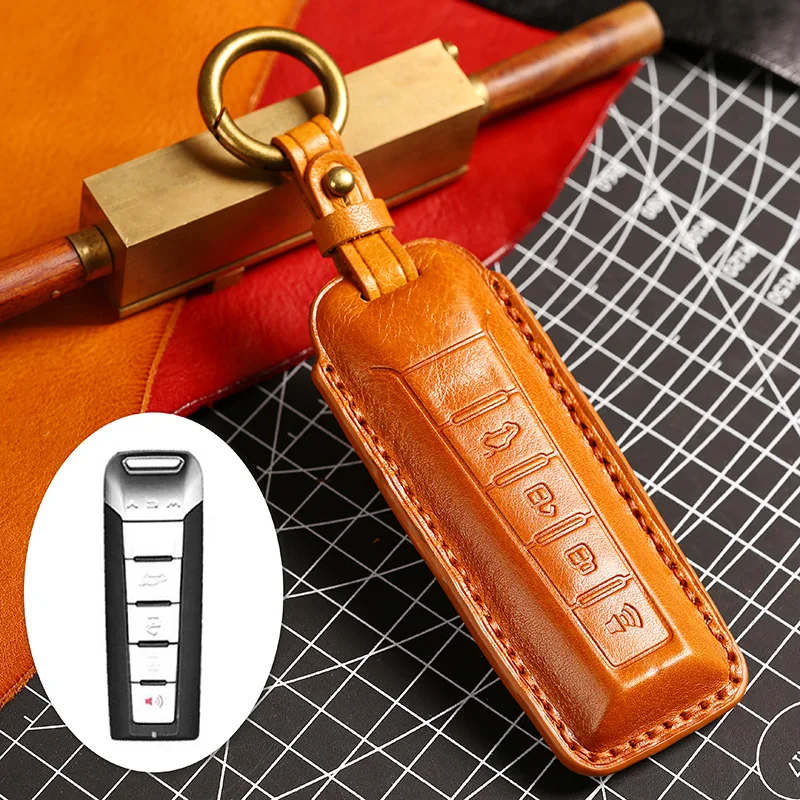 

Leather Car Key Fob Cover for GWM Tank 300 VV5 VV6 VV7 Protective Shell Keychain Luxury Car Key Case Bag Decor Auto Accessories
