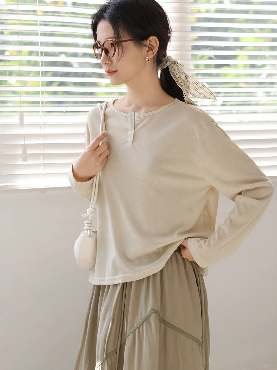 

Женская длинная трикотажная футболка DianThia: комфортный базовый слой, универсальный свободный крой, новинка весны...