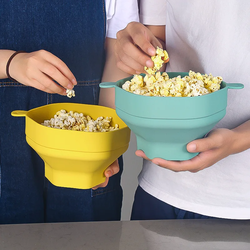 Silicone Microwave Popcorn Bowl Foldable Popcorn Maker Bucket Bowl with Lid Folding Large Capacity Popcorn Kitchen Baking Tools