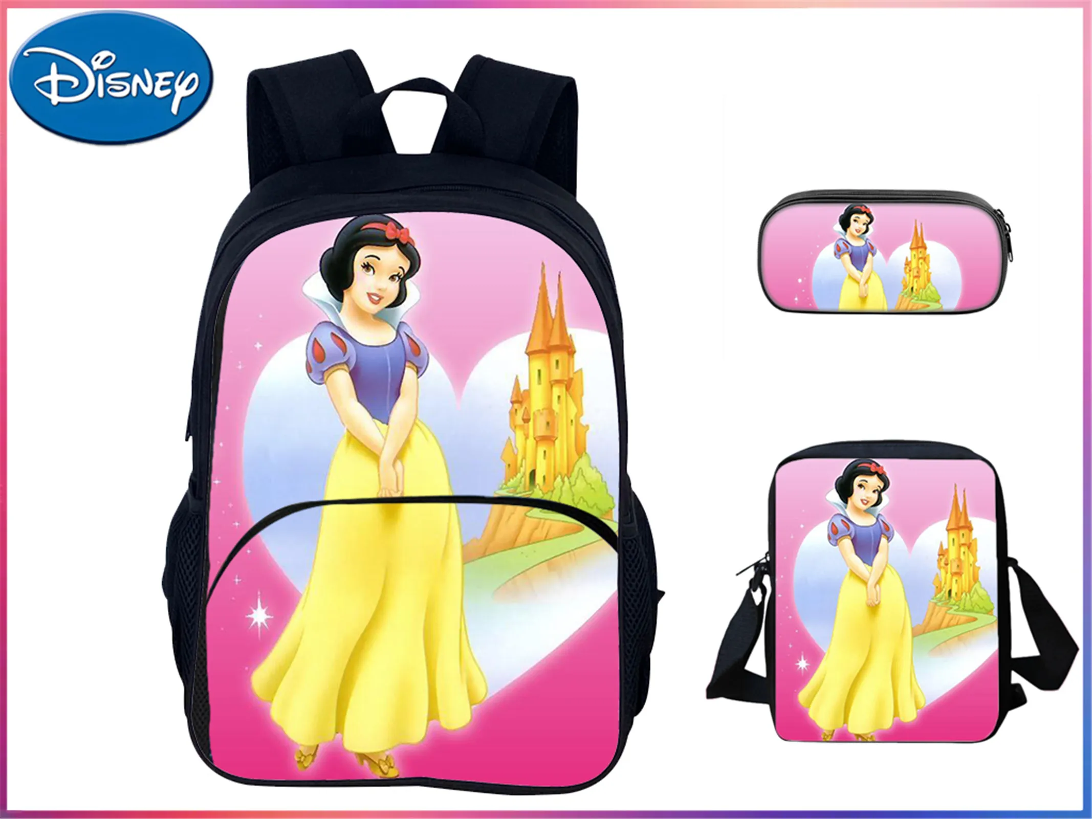 

Elementary Boys Girls Snow White Multifunction Knapsack and Waterproof Side Bag Pencil Case 3 in 1 Backpack Set for School