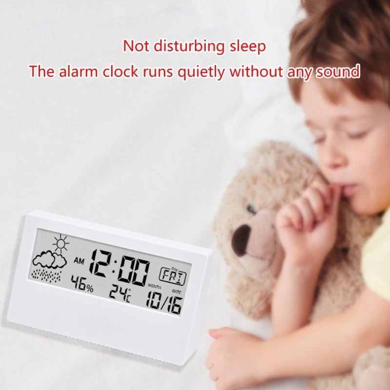 Digital Alarm Clock Bedsides Clock with Temperature Humidity for Elder