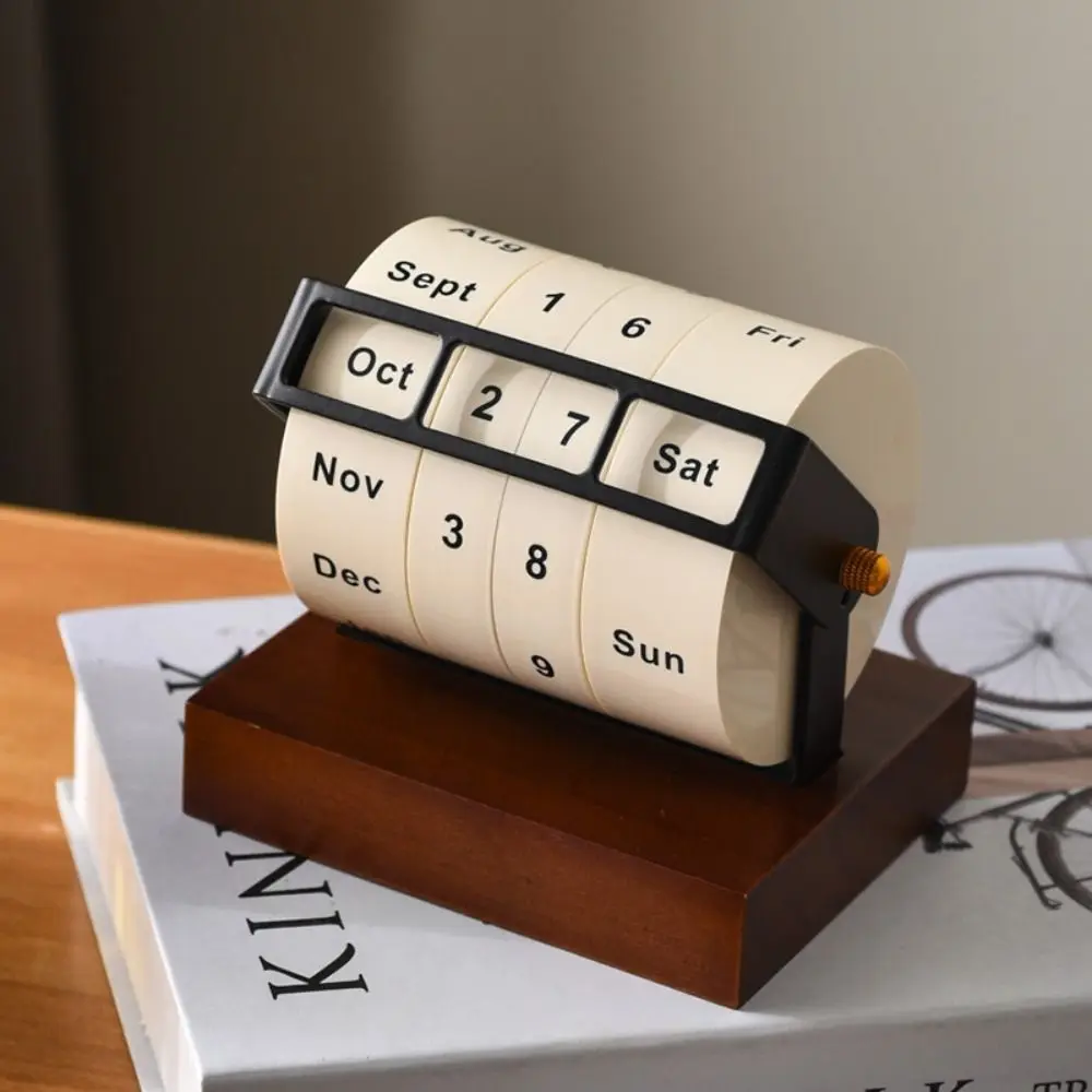 

Photo Props Daily Flip Rotary Calendar Wooden Reusable Perpetual Calendar Vintage-style Ornament Manual Countdown Calendar Home