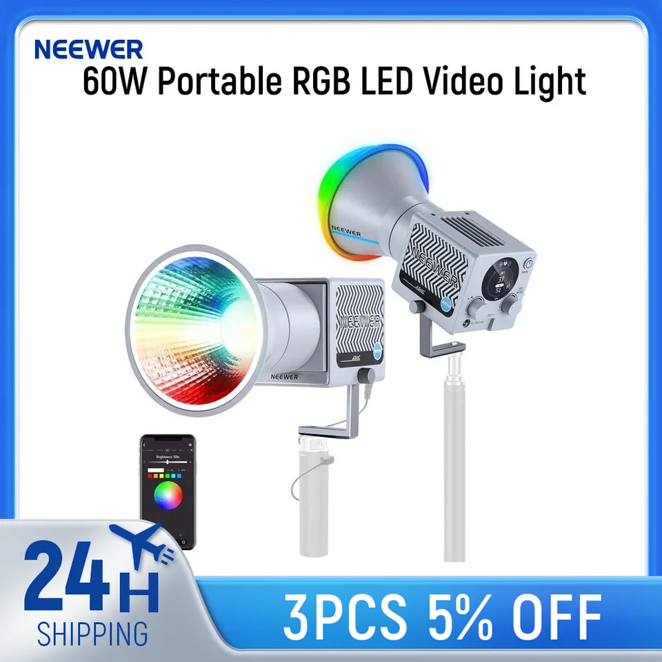 NEEWER 60W Portable RGB LED Video Light Handheld Fill Light, APP