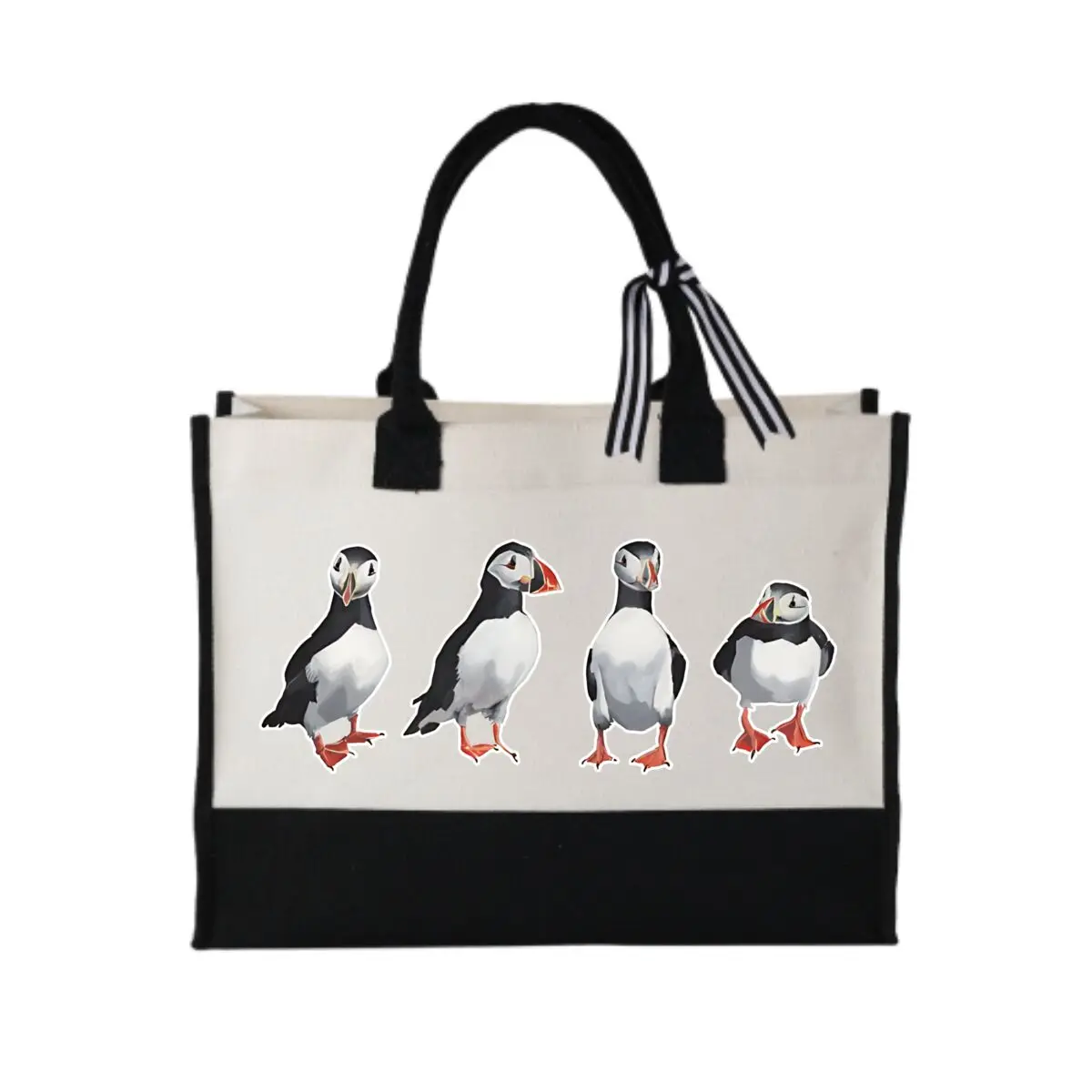 

4 Puffins in a Line Graphic Fashion Large Capacity Ladies Tote Bag Reusable Holiday Gift Gift Bag