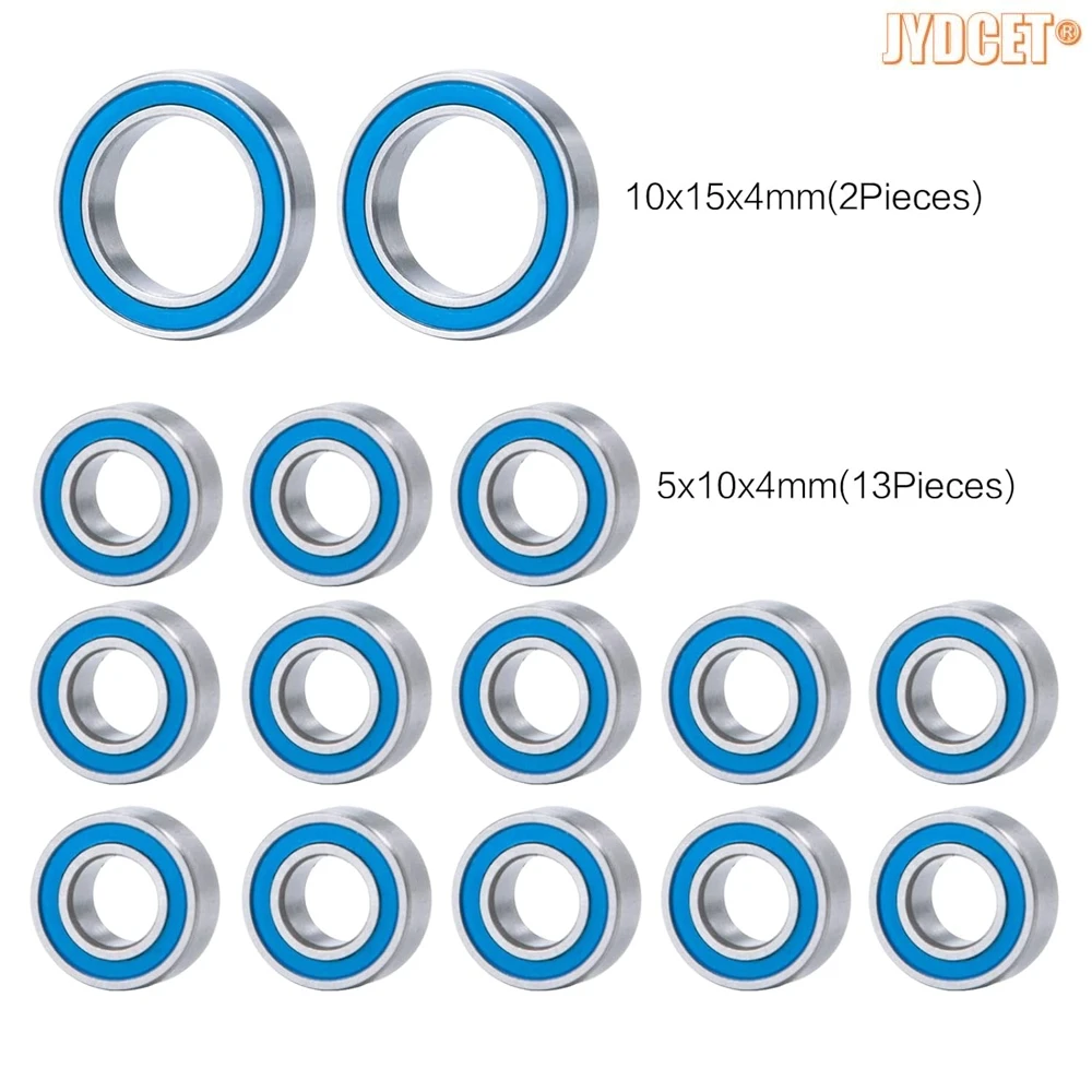 15pcs Blue Rubber Sealed Bearing Kits - Precision High Speed Bearing for RC 1/10 ECX 2wd Amp MT, Amp DB